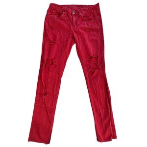 Rogue Men’s Distressed Denim Skinny Jeans 100% Cotton Front Red 32W